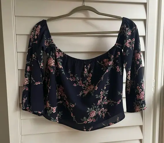 August Winds Blue and pink floral off the shoulder top