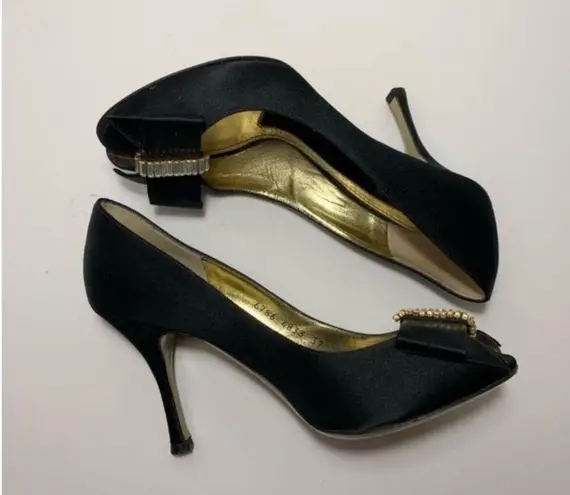 Dolce & Gabbana , baguette bow , black satin pumps, heels size 7
