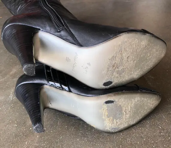 Quilted Black Leather Heeled Tall Boots Size 6.5