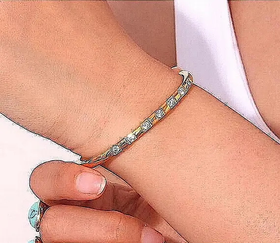 Boutique NEW Elegant Gold Plated 316L Bangle Bracelet Square Simulated Diamonds, 6-9”