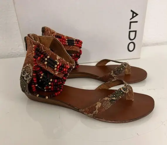 ALDO  Flat Beaded Boho Sandals Pre-Owned Size 6.5