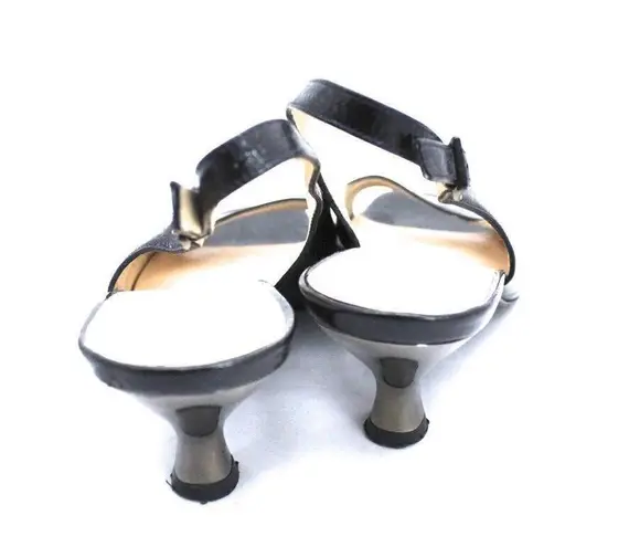 Salvatore Ferragamo Black Patent Leather Open Toe Sling Back Shoe Pump 6 B EUC