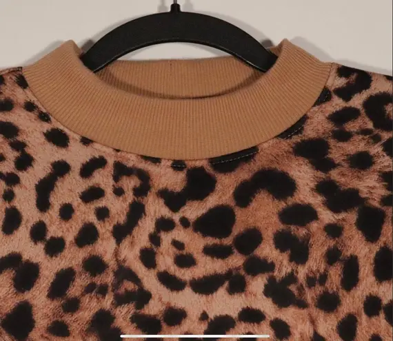 BP NWT  Leopard Print Animal Mock Neck Sweatshirt Brown Sweater