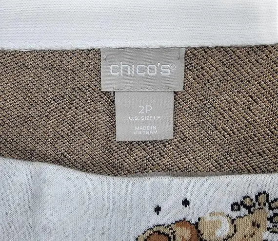 Chico's NEW  Jacquard Boat Neck Printed Long Sleeve Sweater White Size L Petite