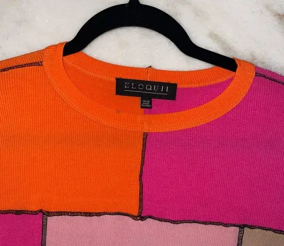 Eloquii New Anya Patchwork Colorblock Bodycon Dress in Pink & Orange
