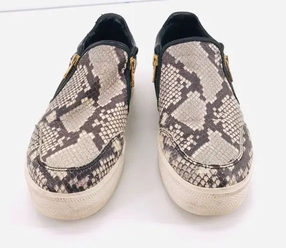Ash Jordy Snake-Print Leather Sneaker Side Zipper Roccia & Black Size 40 US 10