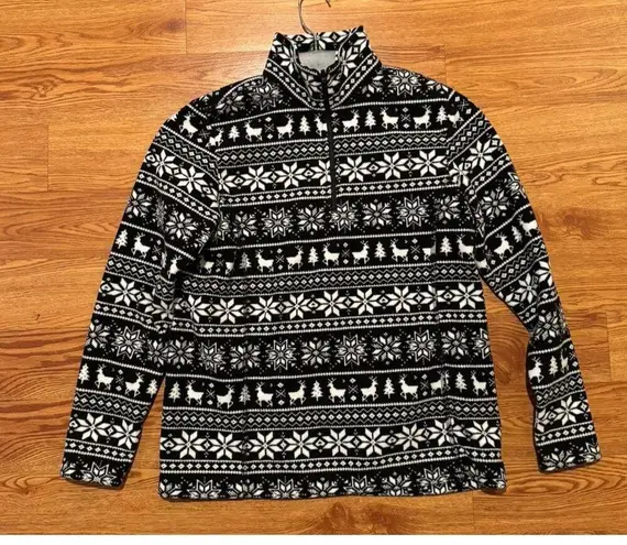 Lands End Womens Fleece Pullover Jacket Purple Fair Isle 1/4 Zip Size S 6