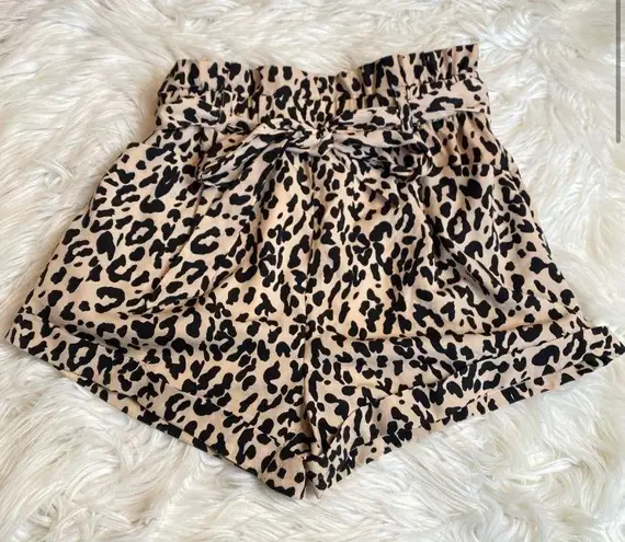 AQUA cheetah print tie paper bag style shorts