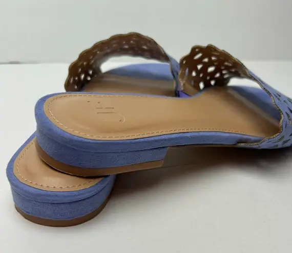 JustFab  Simone Laser Cut Slide Sandals in Blue