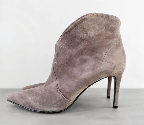 Saint Laurent Paris Road Gray Dipped Suede Heeled Ankle Bootie sz 38