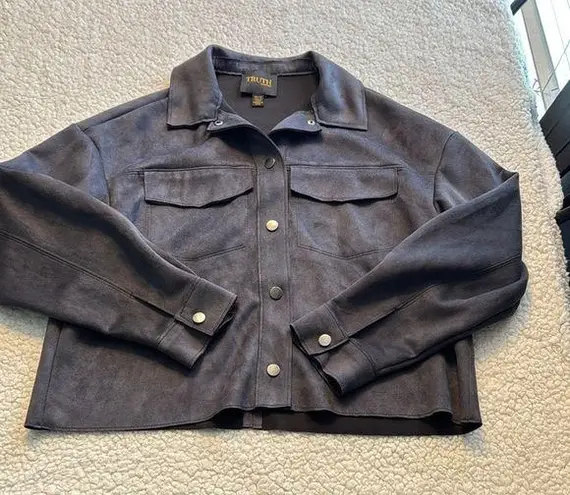 Truth By Republic Faux Suede Cropped Jacket Womens Small Gray Blue Size XS