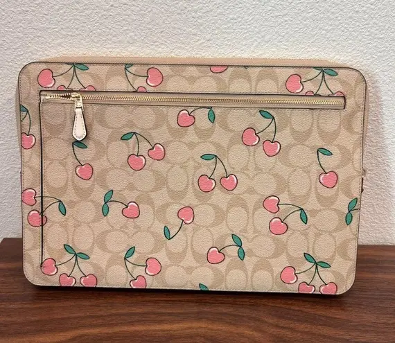 Coach  Laptop Sleeve In Signature Canvas With Heart Cherry Print cf158