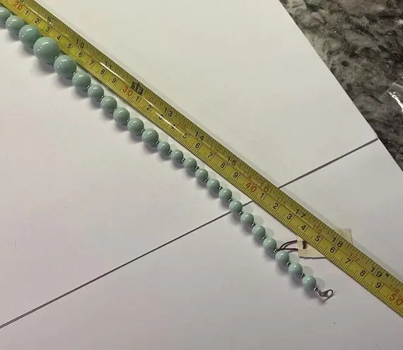 Vintage Signed Marvella NWT Mint Bead Silver Tone Clasp Chain Beaded Necklace