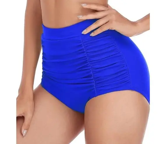 Relleciga Women's Royal Blue High Waisted Ruched Bikini Bottom Size XXL