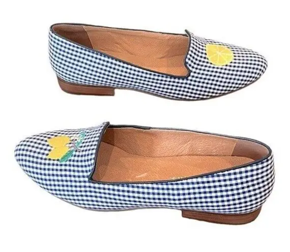 Jack Rogers  Gingham Embroidered Lemon Leather Loafer Size 11 NEW