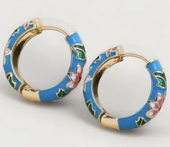 Vintage style 18K gold plated huggie hoop Earrings stainless womens jewelry Blue