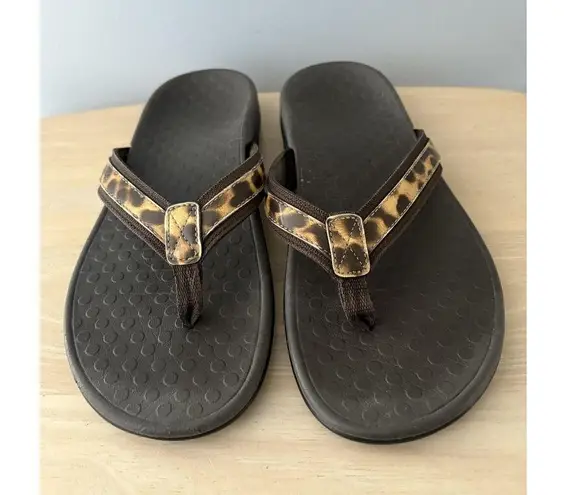 Vionic Shoes Womens Sz 9 Leopard Flip Flop Sandals Orthotic Comfort Arch Support