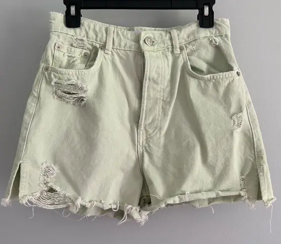 ZARA  Green Distressed Raw Hem Denim Jean Shorts