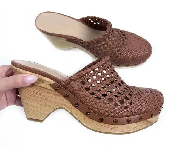 Veronica Beard NEW  Hardie Woven Leather Clogs Hazelwood Brown 8 Boho Earthy