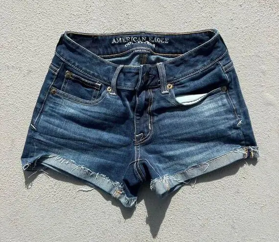 American Eagle AEO Super Stretch Dark Wash Shortie Jean Shorts Size 00