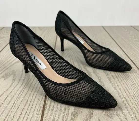 Nina Niley Evening Lined Mesh Cap Toe & Heel Pumps US7.5M/EUR37.5 Black $99