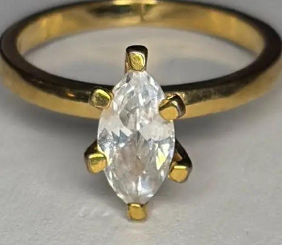 Vtg NV Nevada Silver Mines Gold Tone Marquise CZ Ring size 7