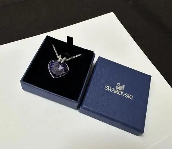 Swavorski Swarovski (Swan Signed) Purple Crystal Silver Tone Necklace With Original Box