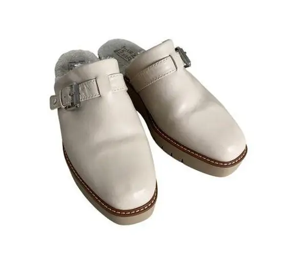 Naturalizer Cream Leather Sherpa Fur-Lined Buckle Clogs Mules Women's Size 9 - Image 1