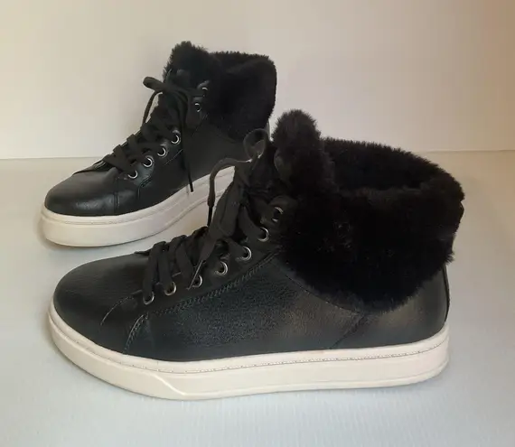 Koolaburra by UGG High Top Sneakers Black Leather Fur Lined Size 7 US 38 EU