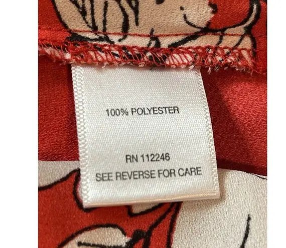 Sami & Jo Red Floral Sheer Pullover Roll Tab Sleeve V-neck Top 2x