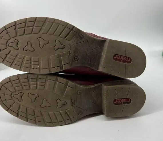 Rieker Red Leather Multicolored Wool Detail Lined Ankle Boots Size 43 11