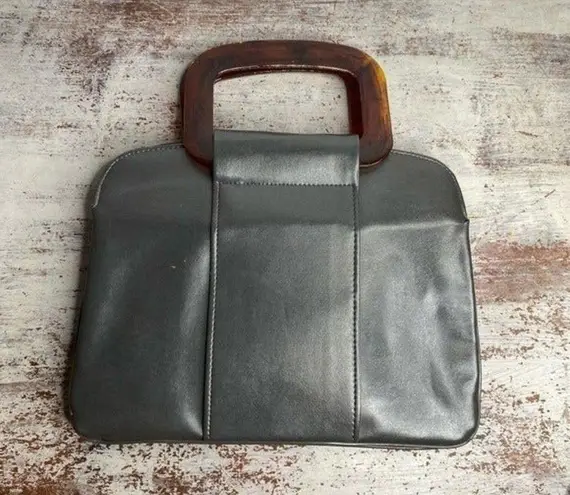 American Vintage Vintage 1950s 59s 1960s 69s grey leather Brown Lucite handle purse