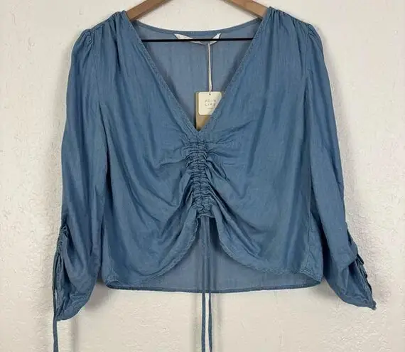 ZARA  Trafaluc Denimwear Chambray Cinch Top NWT Size Small