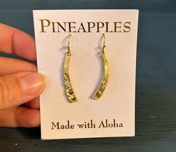 Pineapples Made In Aloha, Hawaii Gold Plated Earrings with a little bing
