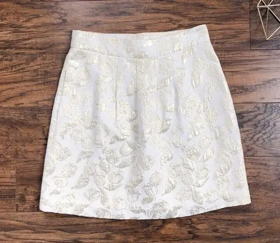 Tibi • gold metallic floral skirt mini rose print cream lamé foil brocade pleat