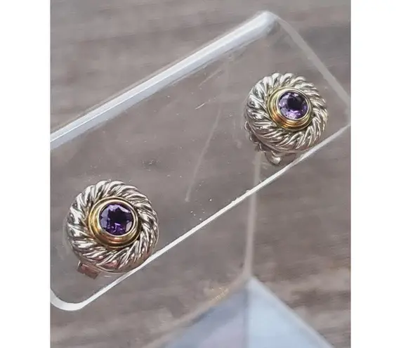 David Yurman  Purple Amethyst Cookie Stud Earrings in Sterling Silver 925