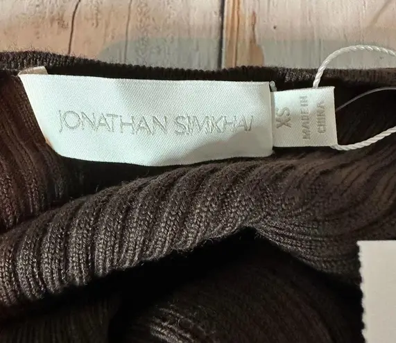 Jonathan Simkhai Leah Ribbed Cable Knit Wool Blend Sweater Chocolate Size XS