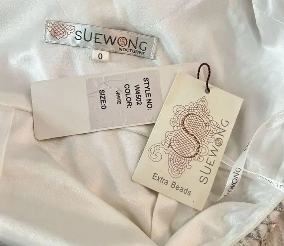 Sue Wong NWT white beaded pleated white lace formal gown size 0