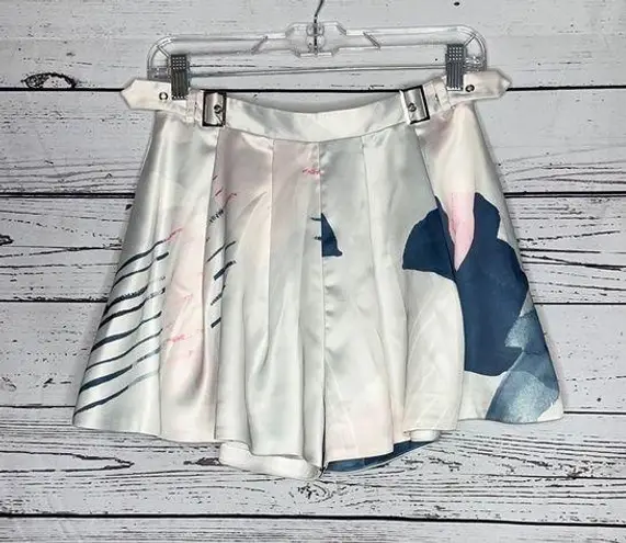 Delphine Size 4 Abstract Watercolor Print Pleated Satin Shorts w/ Pockets