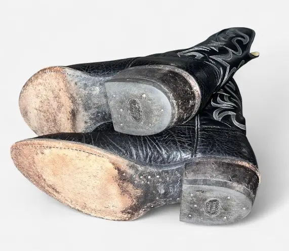 Vintage Nocona Cowboy Boots Black Leather Flame Stitch (Made in USA) Size 8.5