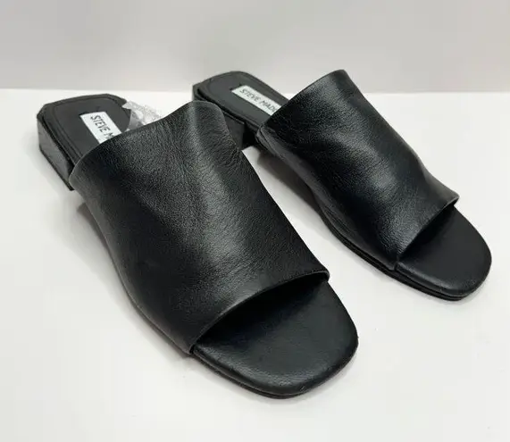 Steve Madden  Sandals Size 6.5 Black Leather Open Toe Block Heel