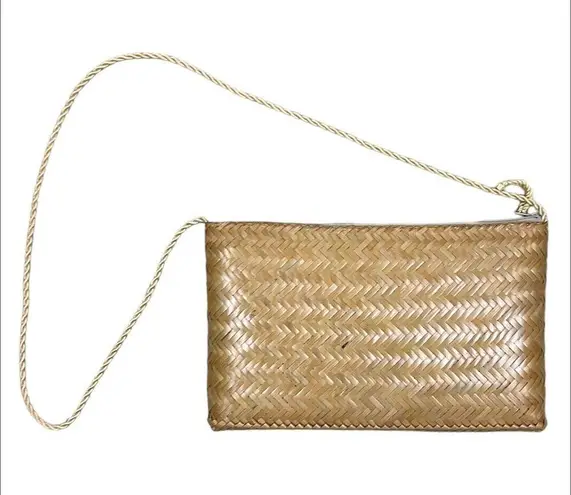 Vintage Pink Floral Hand Painted Woven Wicker Purse Pocketbook Bag