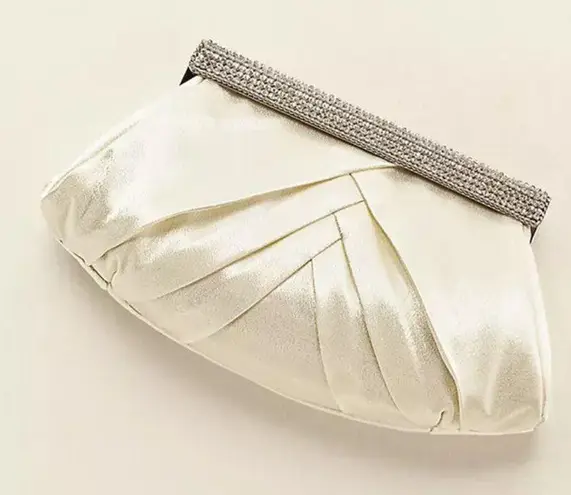 David’s Bridal Soft Pleated Clutch with Crystal Clasp NWT