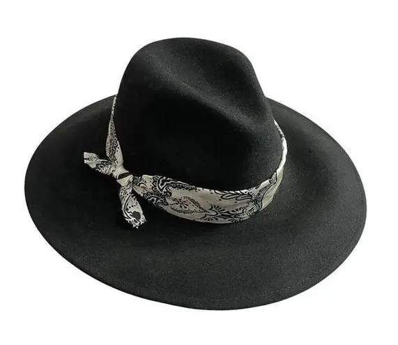 Genie by Eugenia Kim Wool Fedora Hat Black Womens Paisley Band White Outdoors
