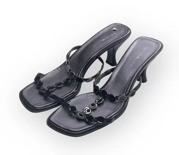 Bandolino new 𒀭 T Strap Kitten Heels Mules Sandals 𒀭 Black Leather 𒀭 10M 𒀭 SJP