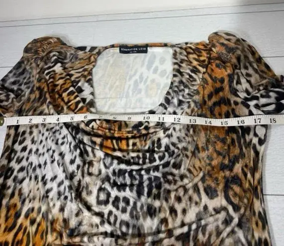 Generation Love Tan Black White Leopard Print Cowl Neck Blouse Size Medium