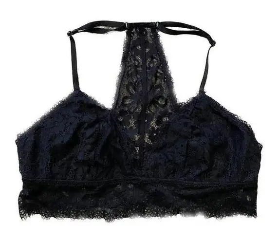 Aerie  Sheer Bralette Black Eyelash Lace Mesh lining racerback Women’s size M