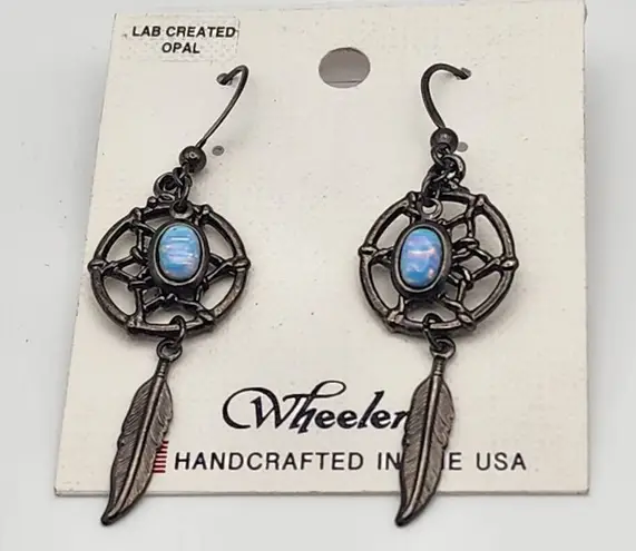 NWT Wheeler Lab Created Opal Gunmetal Dangling Dream Catcher Earrings Gray