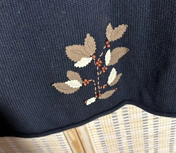 Susan Bristol Vintage Y2K Auturn Leaf Pattern Black Beaded Sweater Size XL