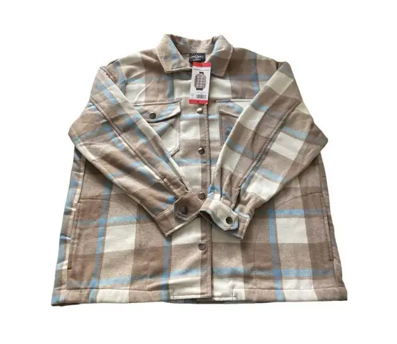 HFX Women's Gray Brown and Light Blue Wool Blend Shirt Jacket Medium